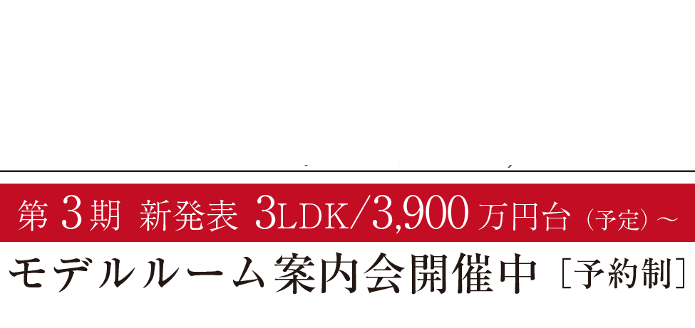 第3期新発表　3LDK/3,900万円台（予定）　モデルルーム公開中